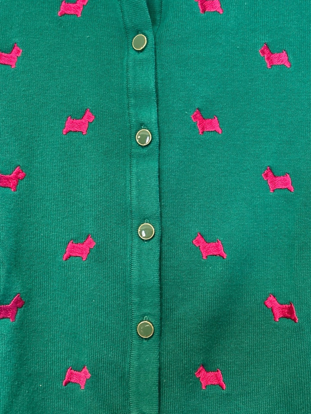 Charter Club Teal Green Button-Front Cardigan with Pink Dog Embroidery - Picture 2 of 7